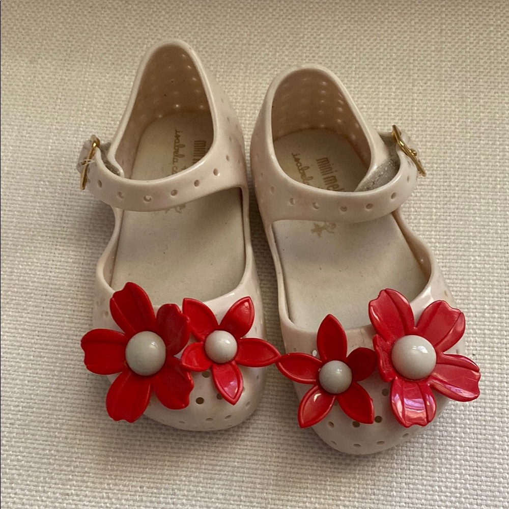 Mini Melissa Kids' Cream and Red Flower Shoes